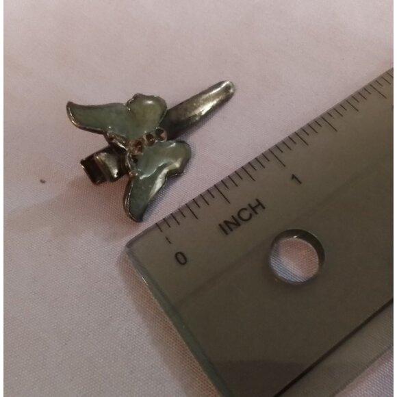 Vintage Enamel Butterfly Hair Barrette Clip Green - Picture 3 of 4